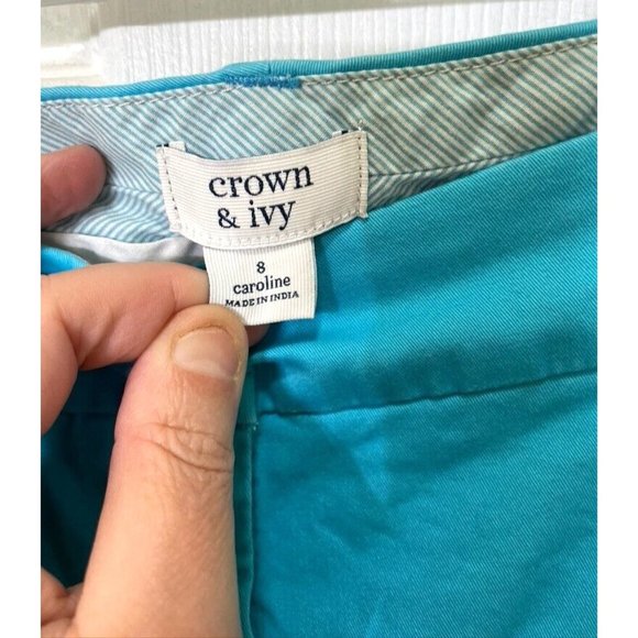 Crown & Ivy shorts women size 8 Caroline chino aqua beach Summer nice condition - Picture 3 of 3